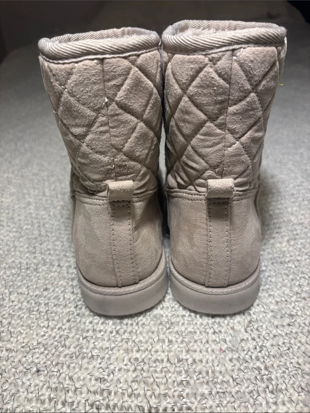 Quilted Faux Suede Cozy Winter Ankle Boots - Beige/Taupe, Size 7